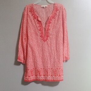 Rose And Thyme Women's Pink/White Floral Tunic Top Size XL